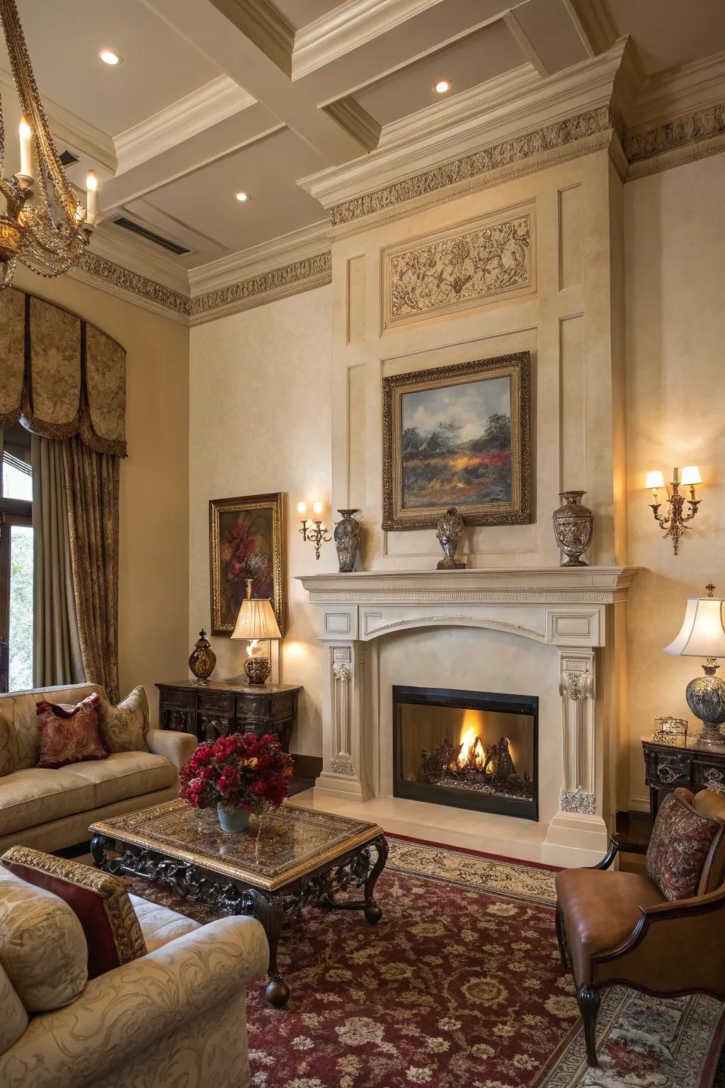 Crown molding adds grandeur and height to your fireplace.