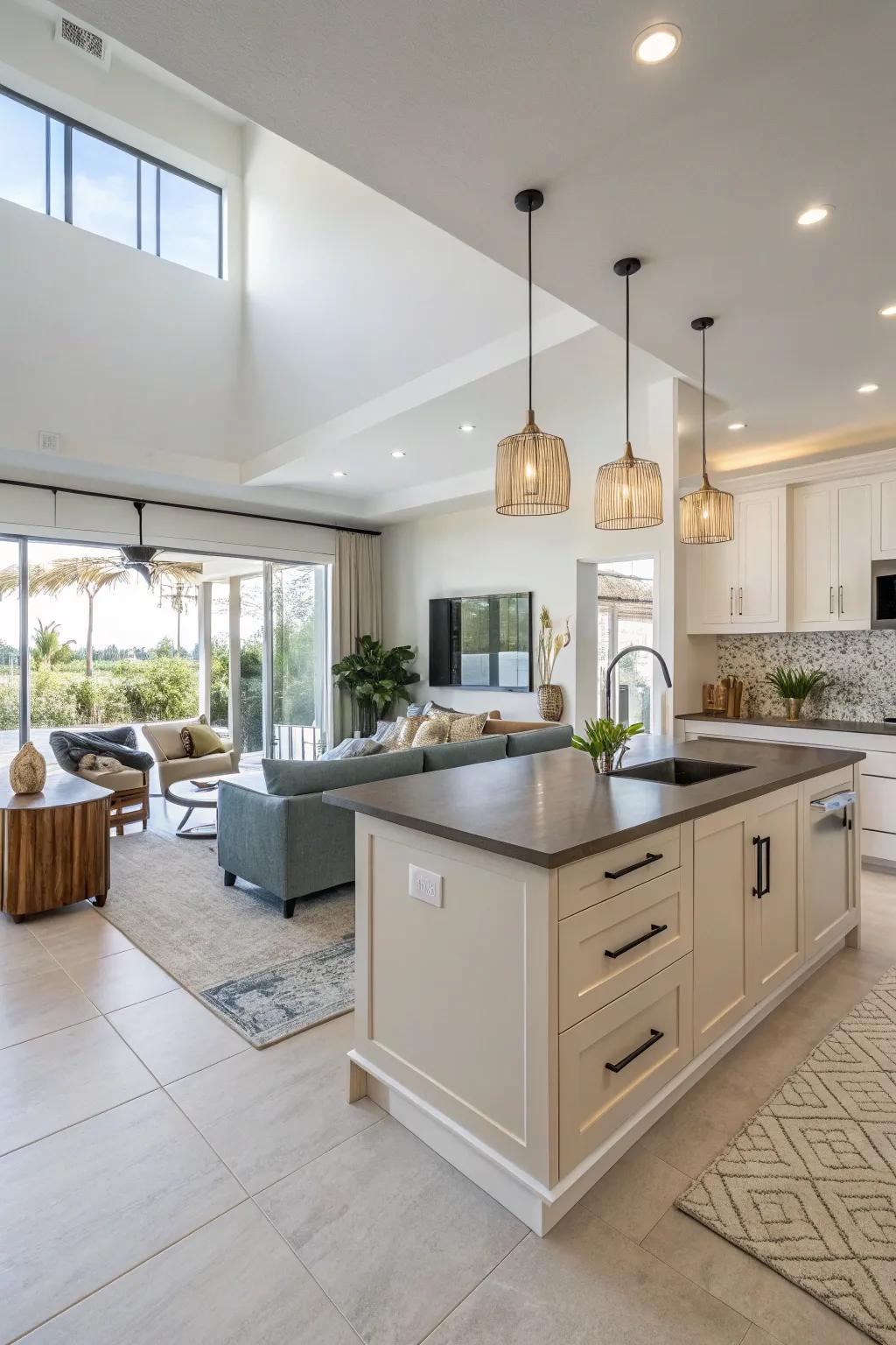 An open-concept design that smoothly integrates the kitchen with the living space.