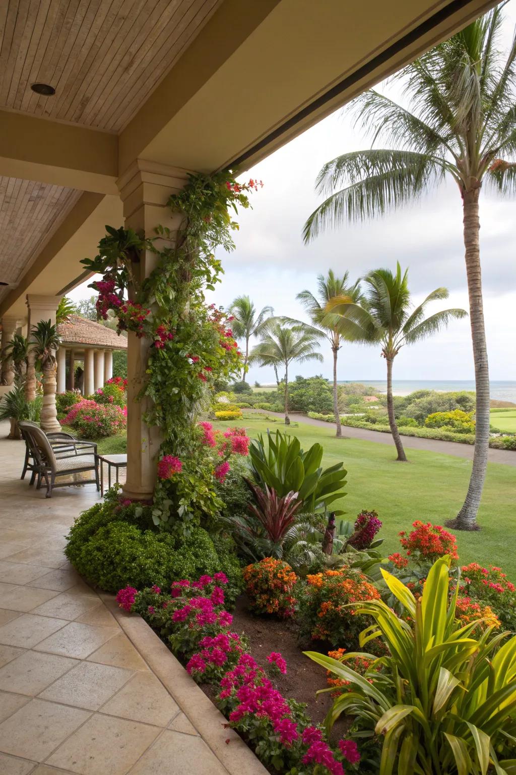 Amplify your lanai’s inherent charm with rich, verdant accents.