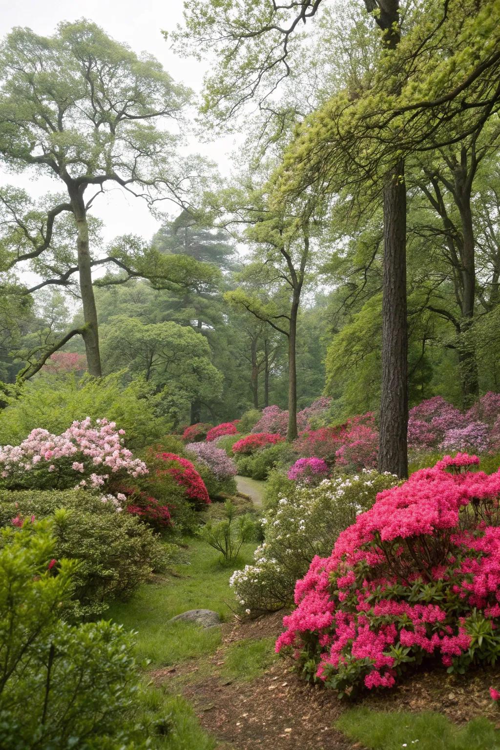 Integrate azaleas into a woodland setting for a peaceful sanctuary.