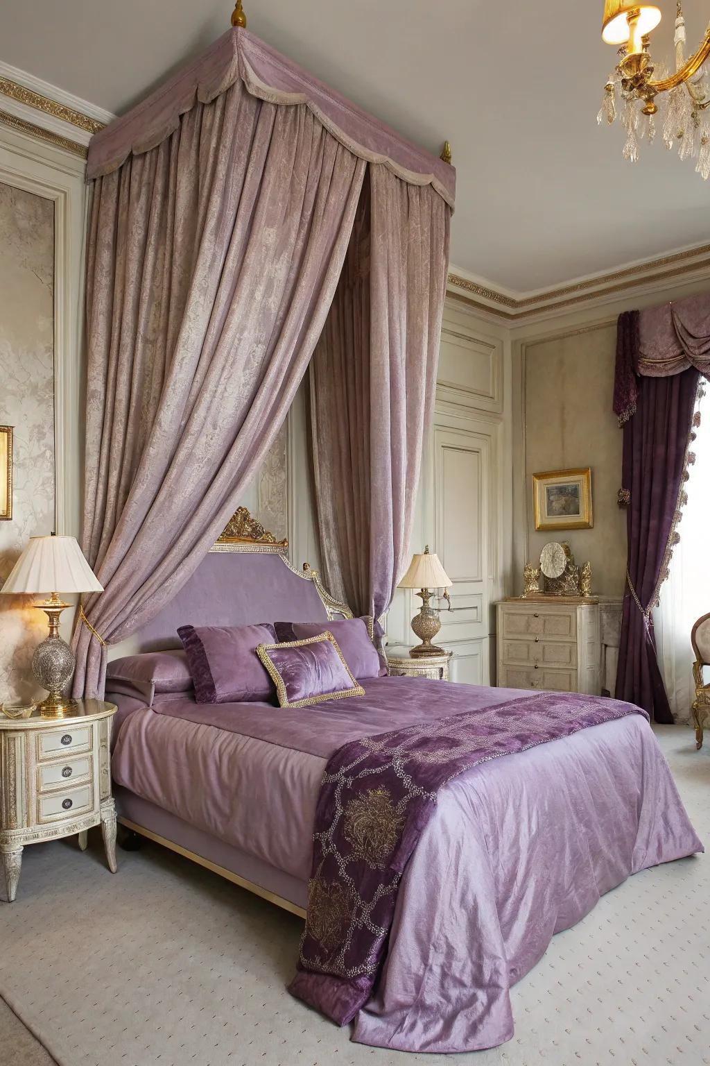 Premium fabrics enrich this French bedroom with opulence.