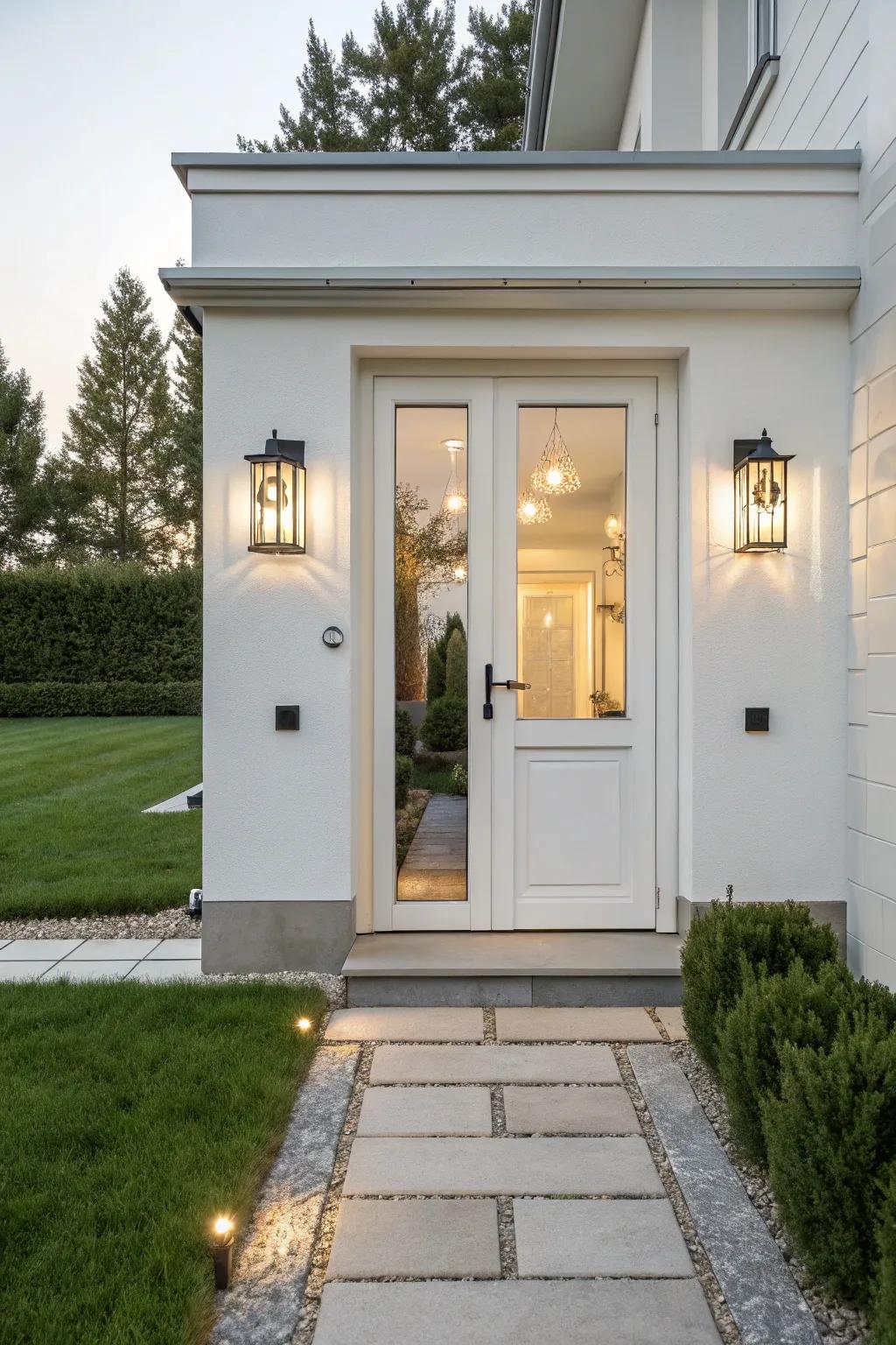 Modern lights add a contemporary touch.