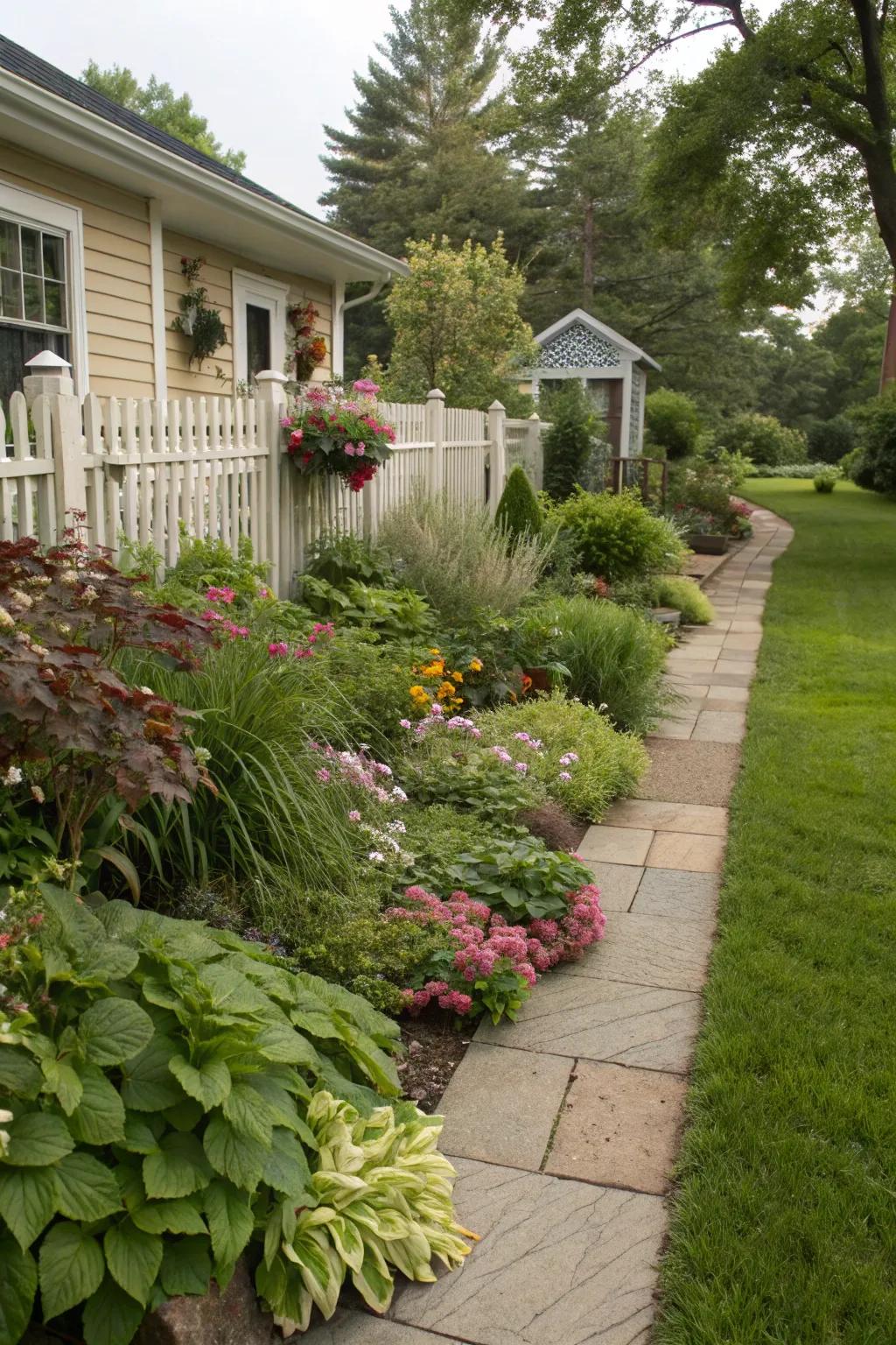 Layered planting introduces depth to the garden