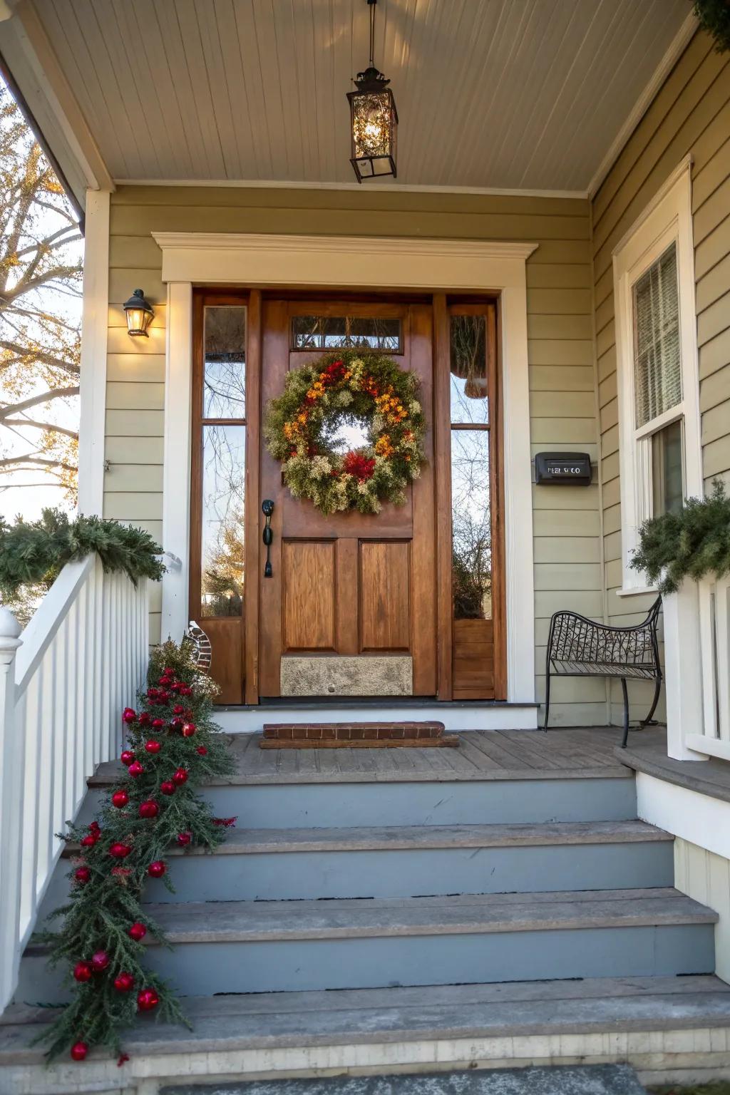 A seasonal wreath gives your front door a kind, welcoming touch.