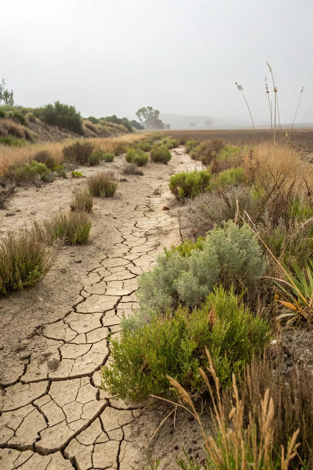 Introduce plants to add vividness and life to your dry creek bed design.