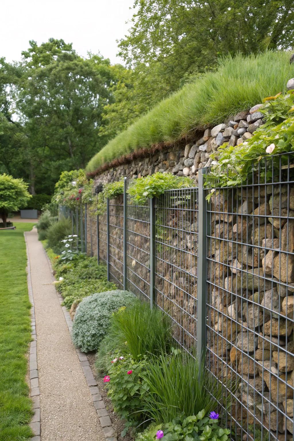 Infuse vitality into your gabion fence through greenery.