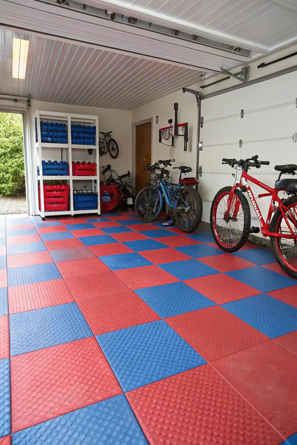 Invigorate your garage through brightly colored squares.