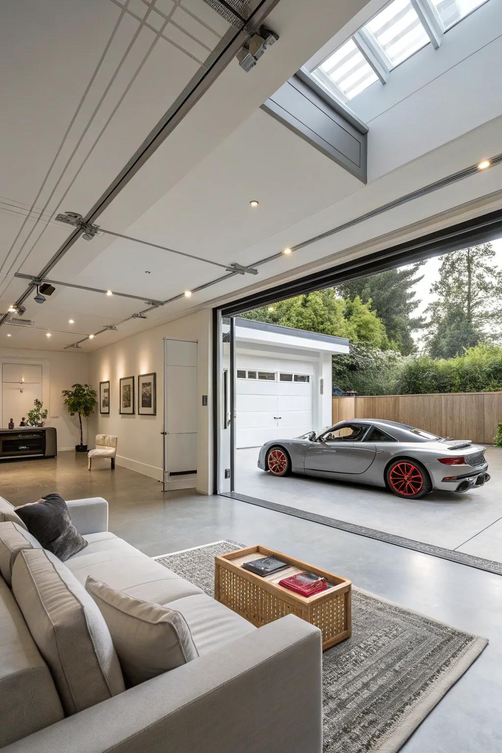 Modern minimalism transforms a garage into a sophisticated space.