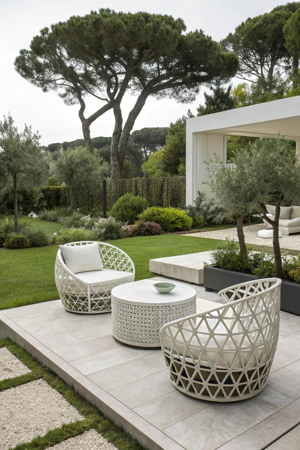 A modern garden design emphasizing sleek contours and contemporary aesthetics.