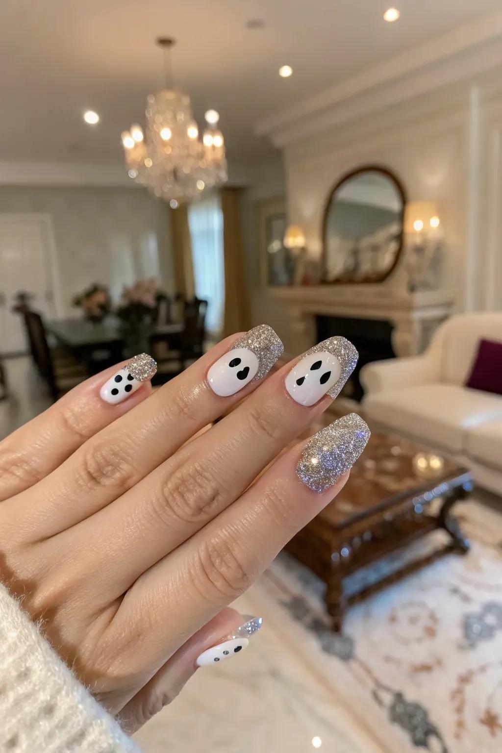 Glimmering phantom visages impart a glamorous essence