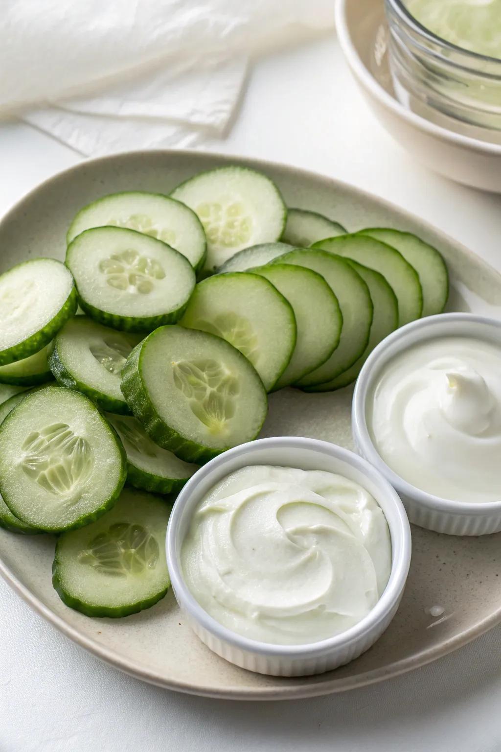 Cucumber pieces organized for a revitalizing spa session.
