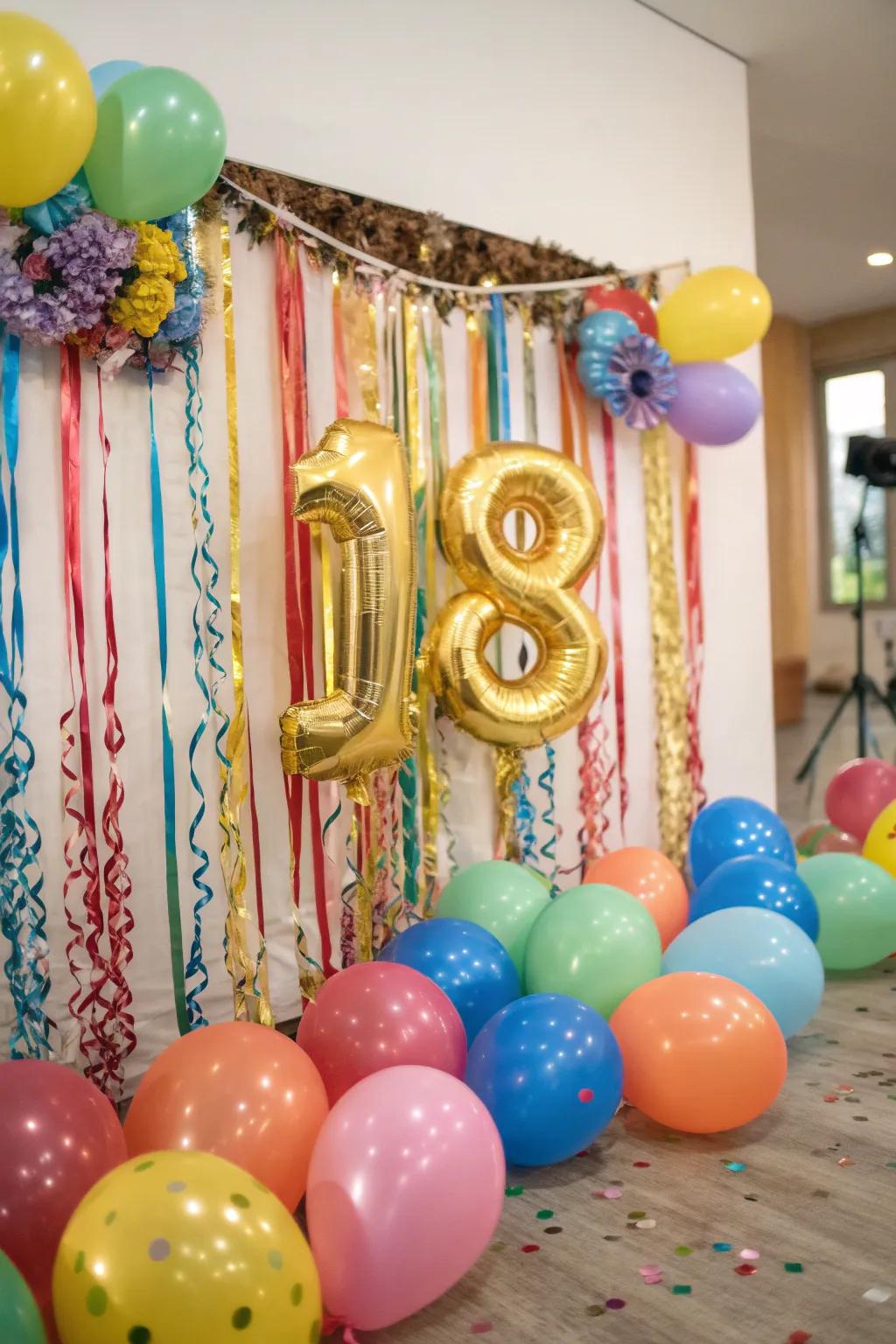 Gleaming age balloons forming a memorable centerpiece.