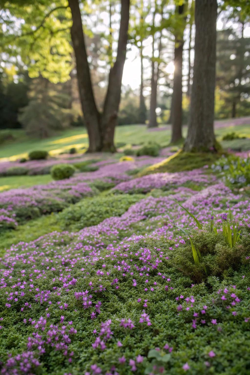 Trailing thyme delivers a sensory delight as a verdant cover.