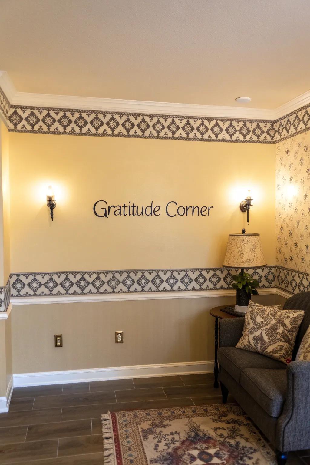 A gratitude display featuring themed framing and titles.