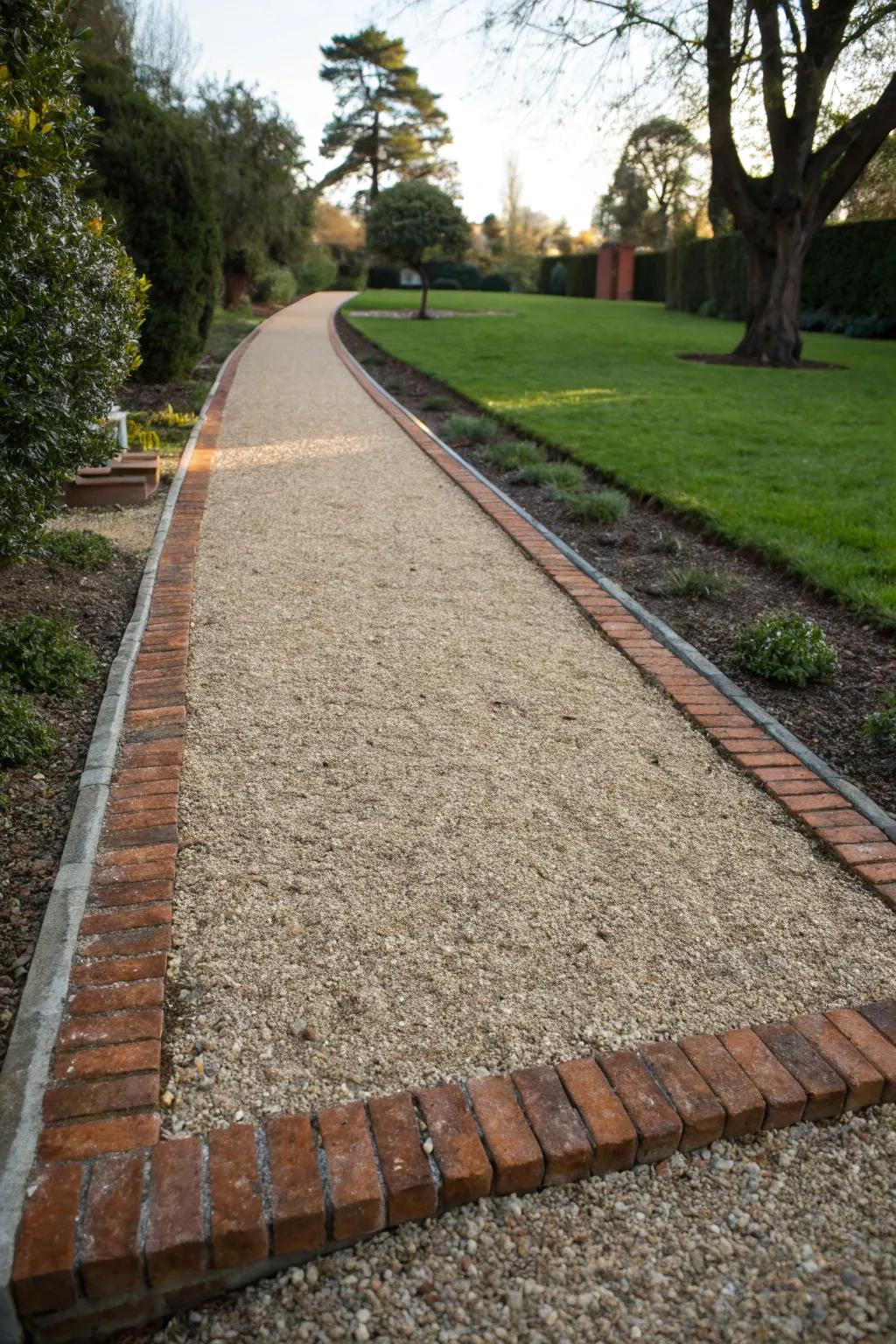 A gravel path impeccably defined with masonry edging