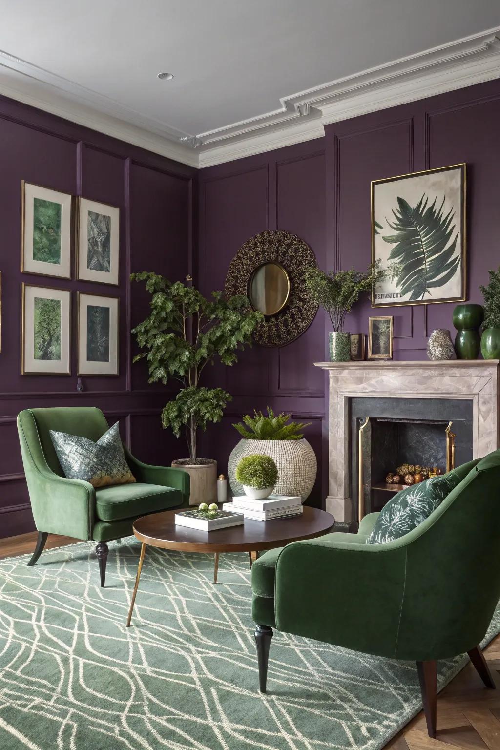 An audacious amethyst feature wall in a contemporary living space.