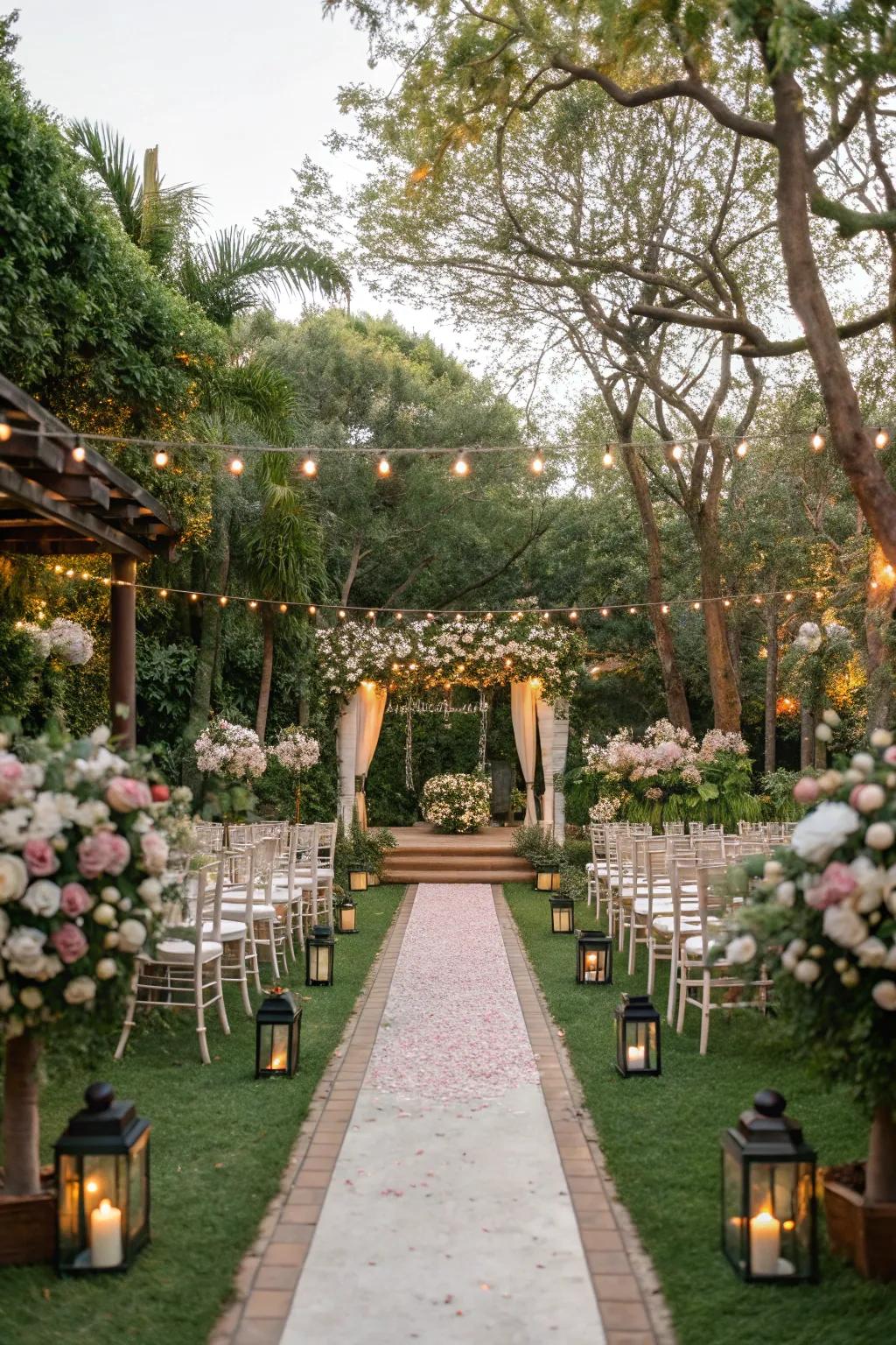 A serene garden setting that enhances the inherent beauty of the celebration.