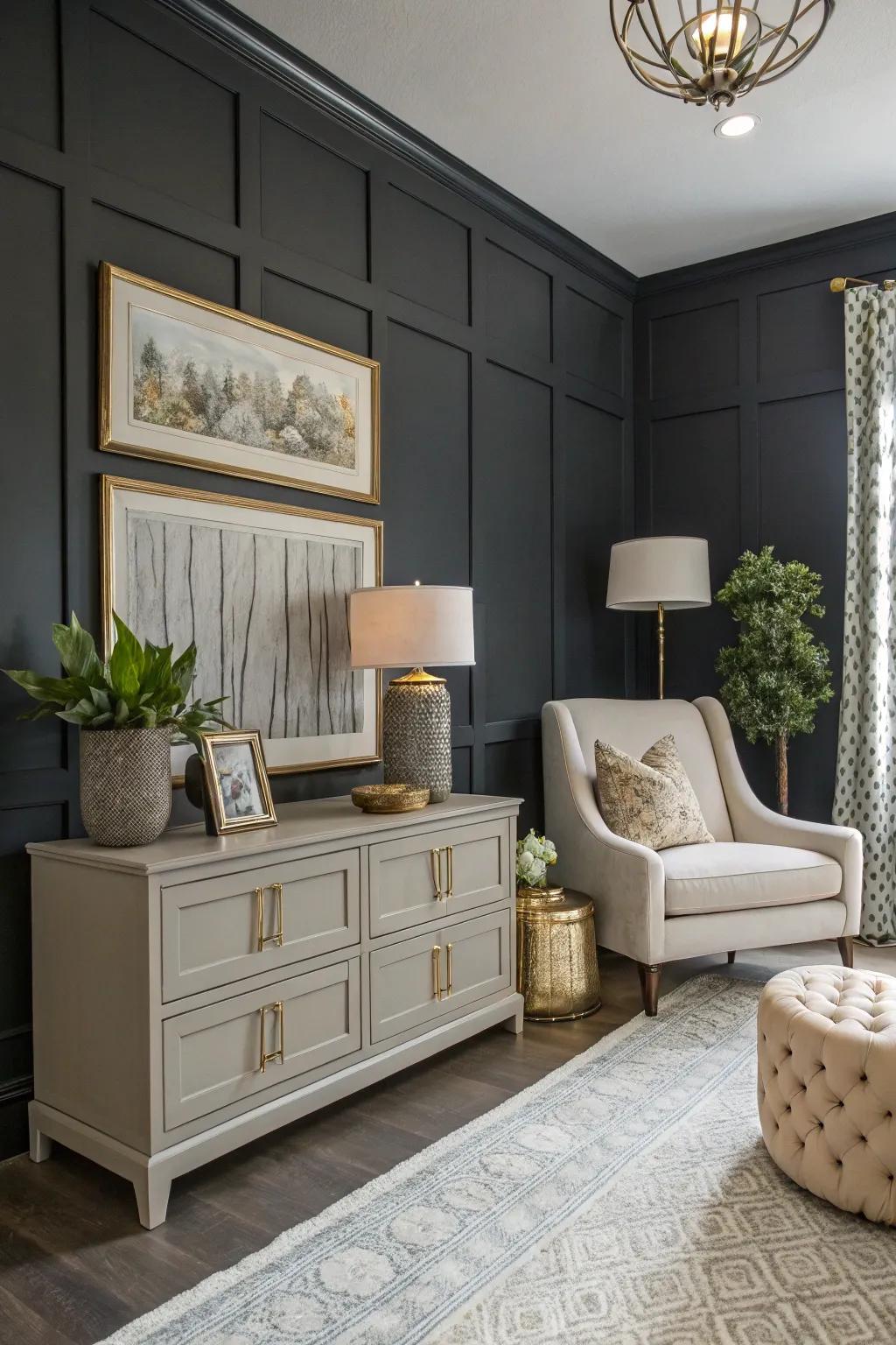 A stunning grey focus wall accented with bright decor.