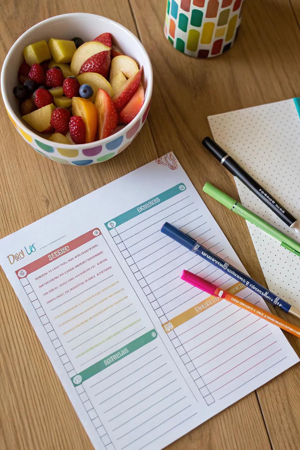 Color-coding introduces clarity and a dash of playfulness to your shopping memorandum.