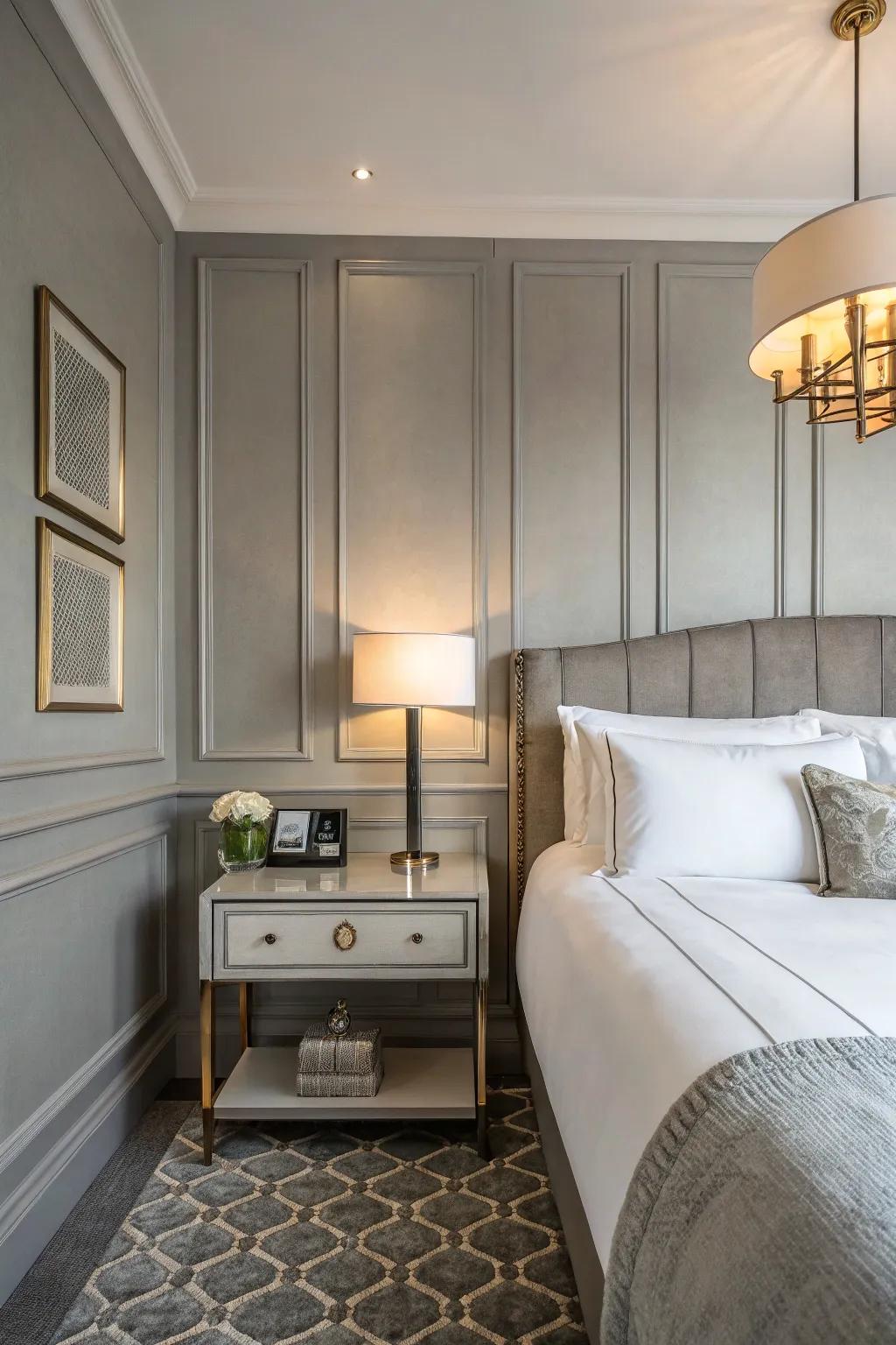 A sophisticated guest room featuring adaptable grey undertones.