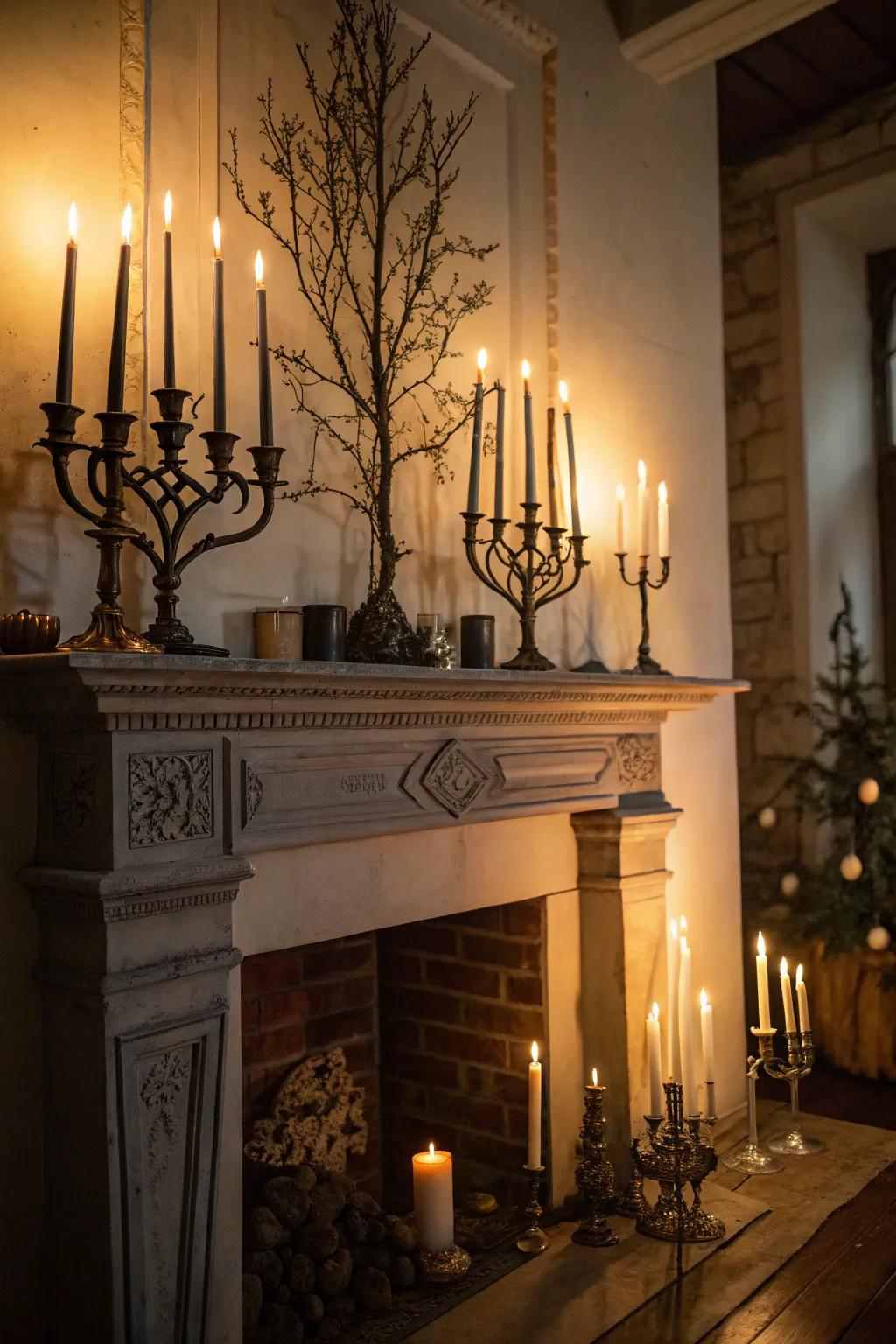 Candles establish the quintessential spooky atmosphere.