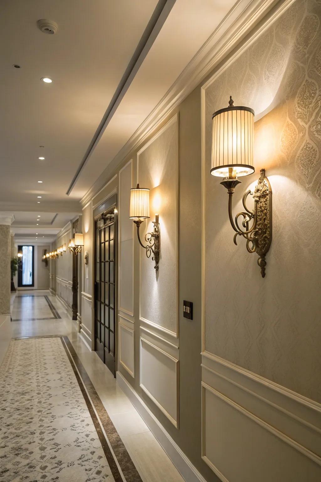 Wall lights are best suited to corridors featuring diminutive ceilings.