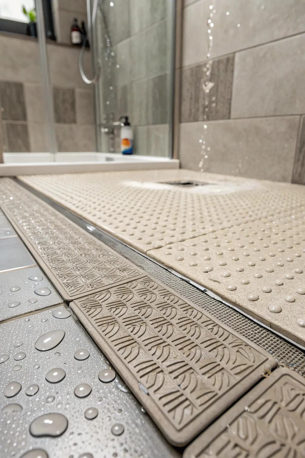 Textured flooring ensures security without diminishing style.