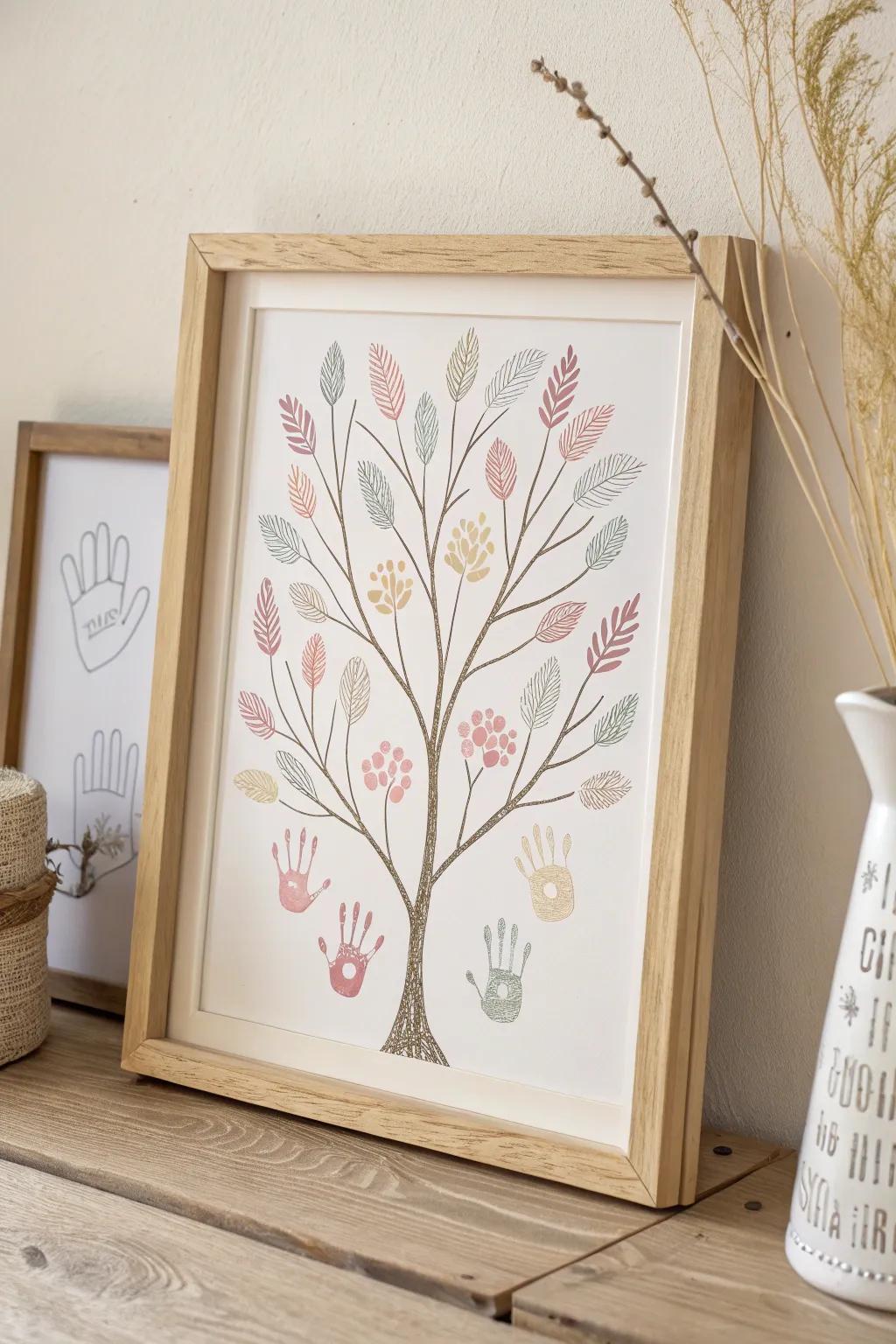 Capture familial affiliations through this do-it-yourself handprint familial tree—where each leaflet narrates a tale. 🌿👶