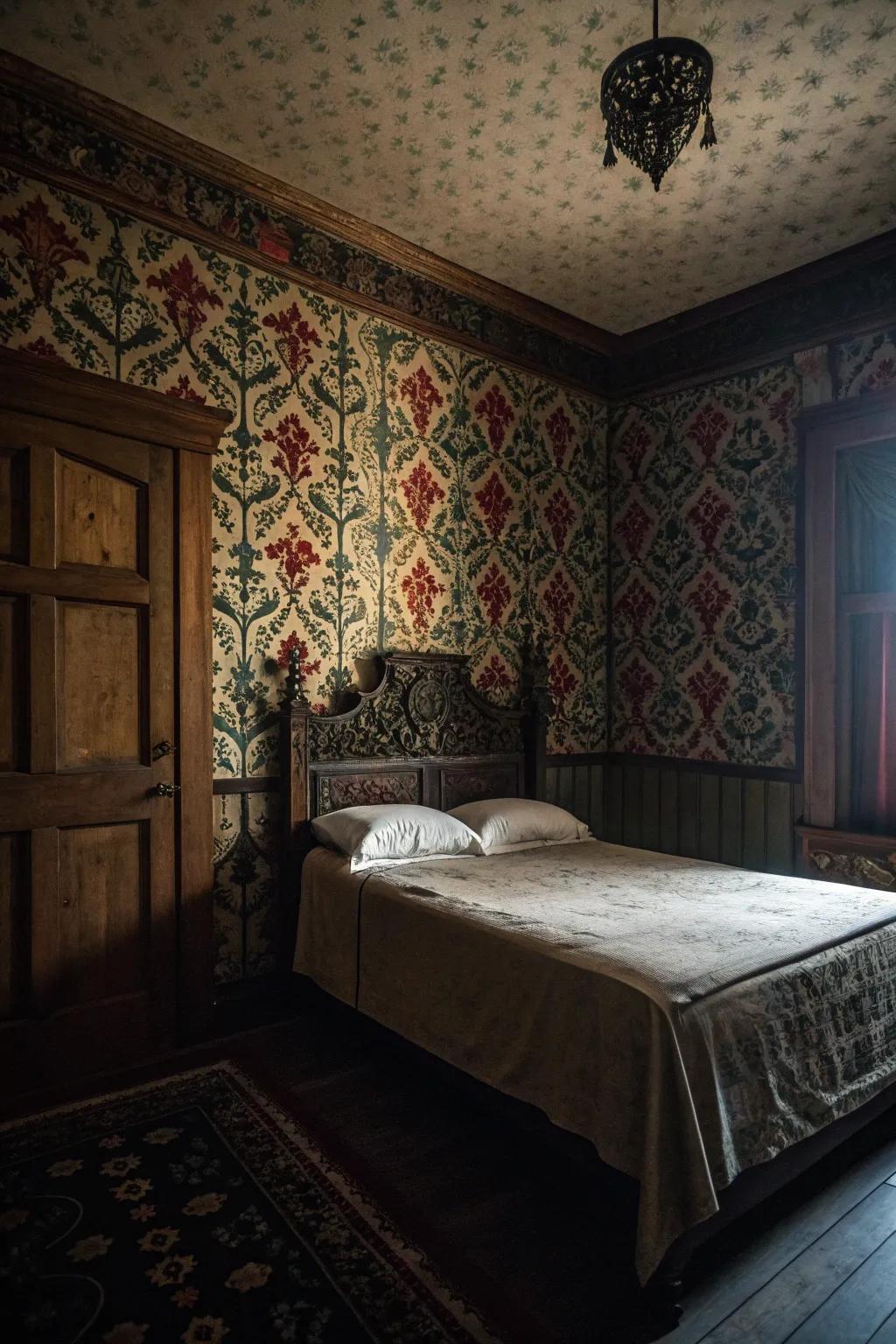 Elaborate wall adornment blueprints contribute a trace of retro sophistication.