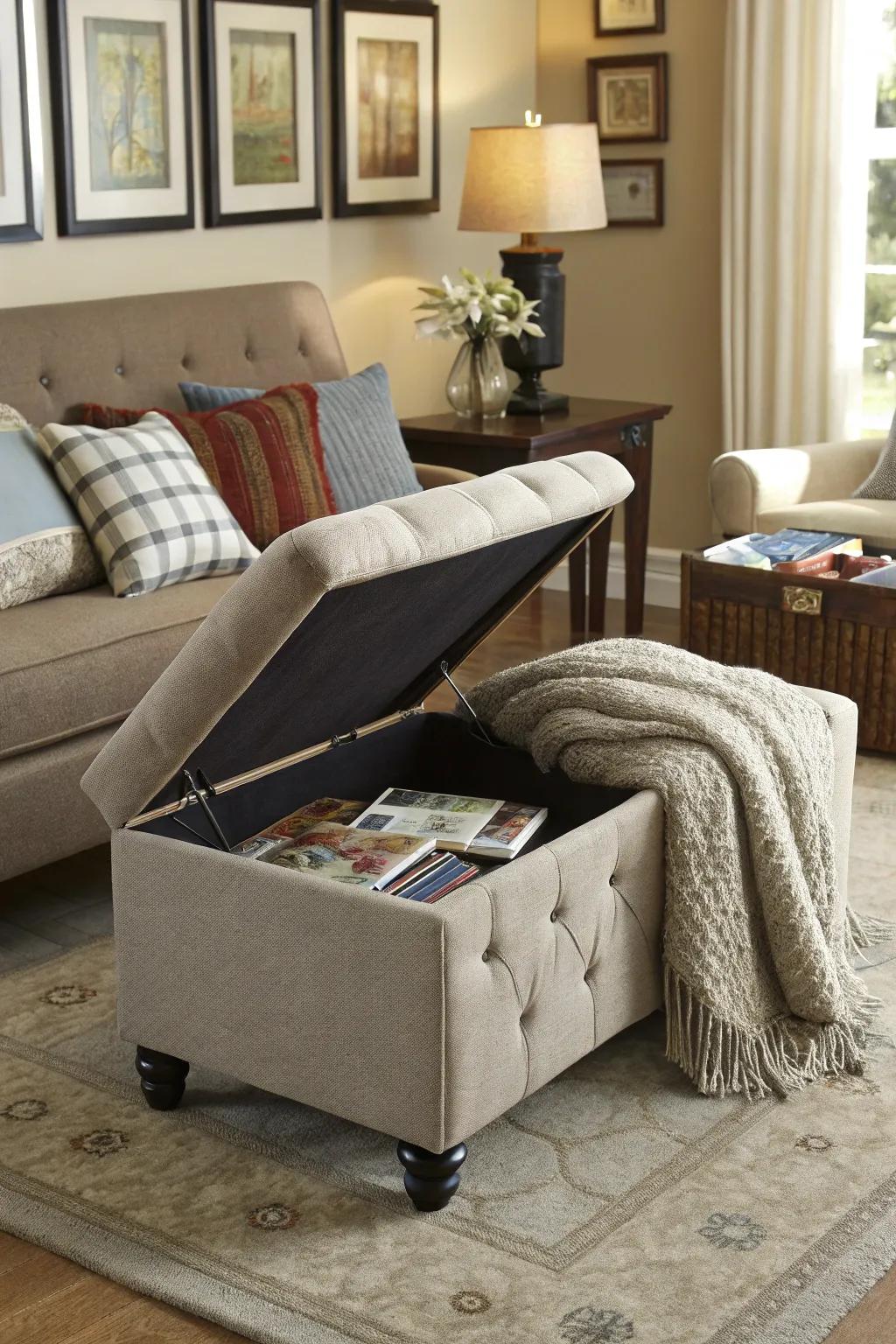 Stylish ottoman with hidden storage for extra comfort
