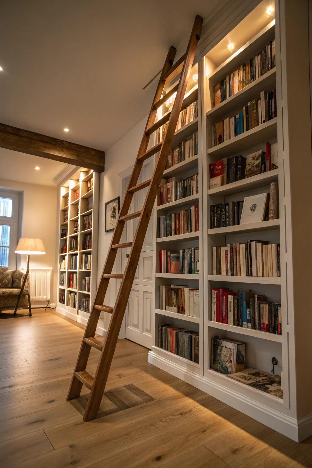 A library ladder adds both useful function and visual appeal.