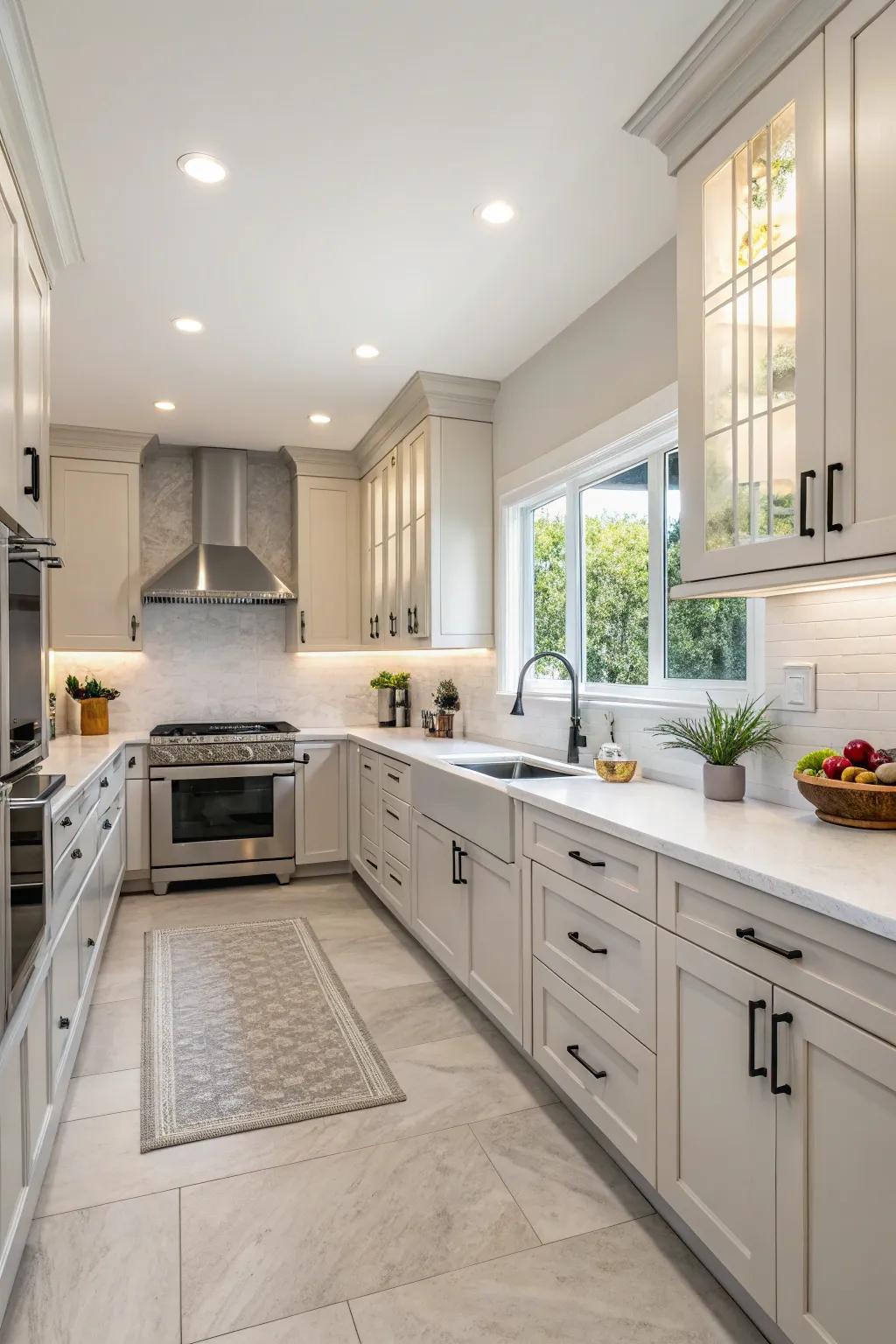 Kitchen storage revitalized with new paint and updated hardware.