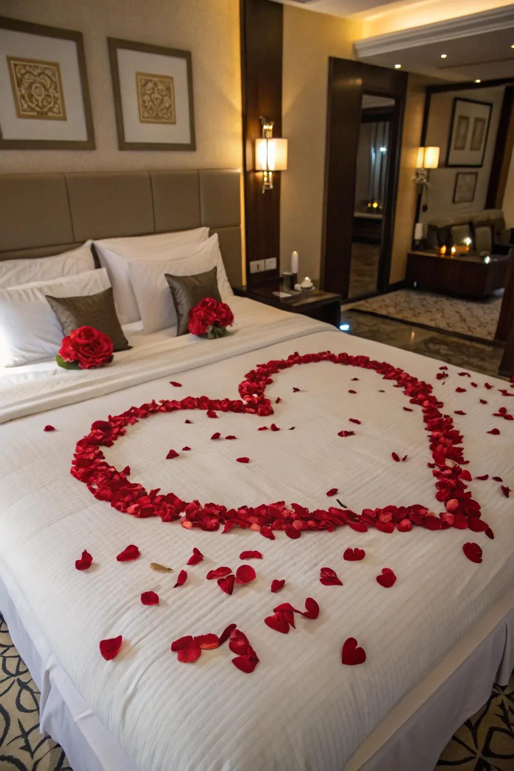 Convert the bed into a captivating focal point via an artful arrangement of flower petals.