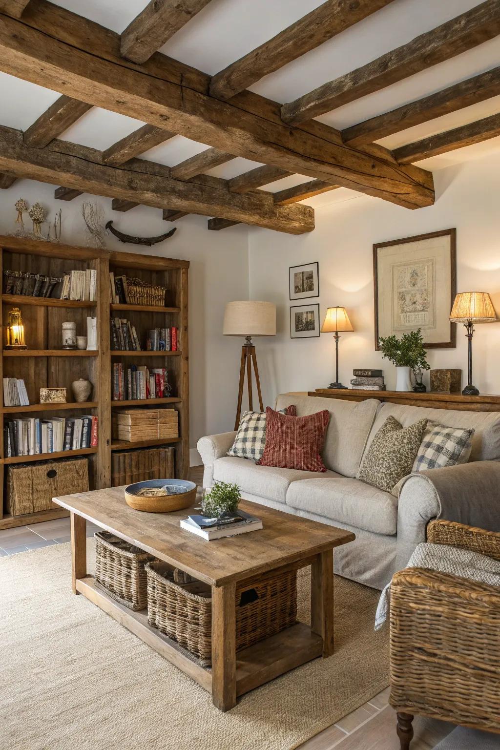 A living space harmonizing rustic aesthetics with contemporary comfort.
