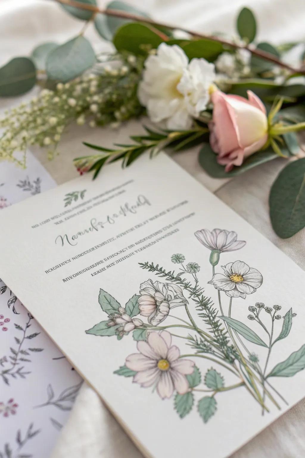 Organic-inspired accents inject vitality into your invitations.