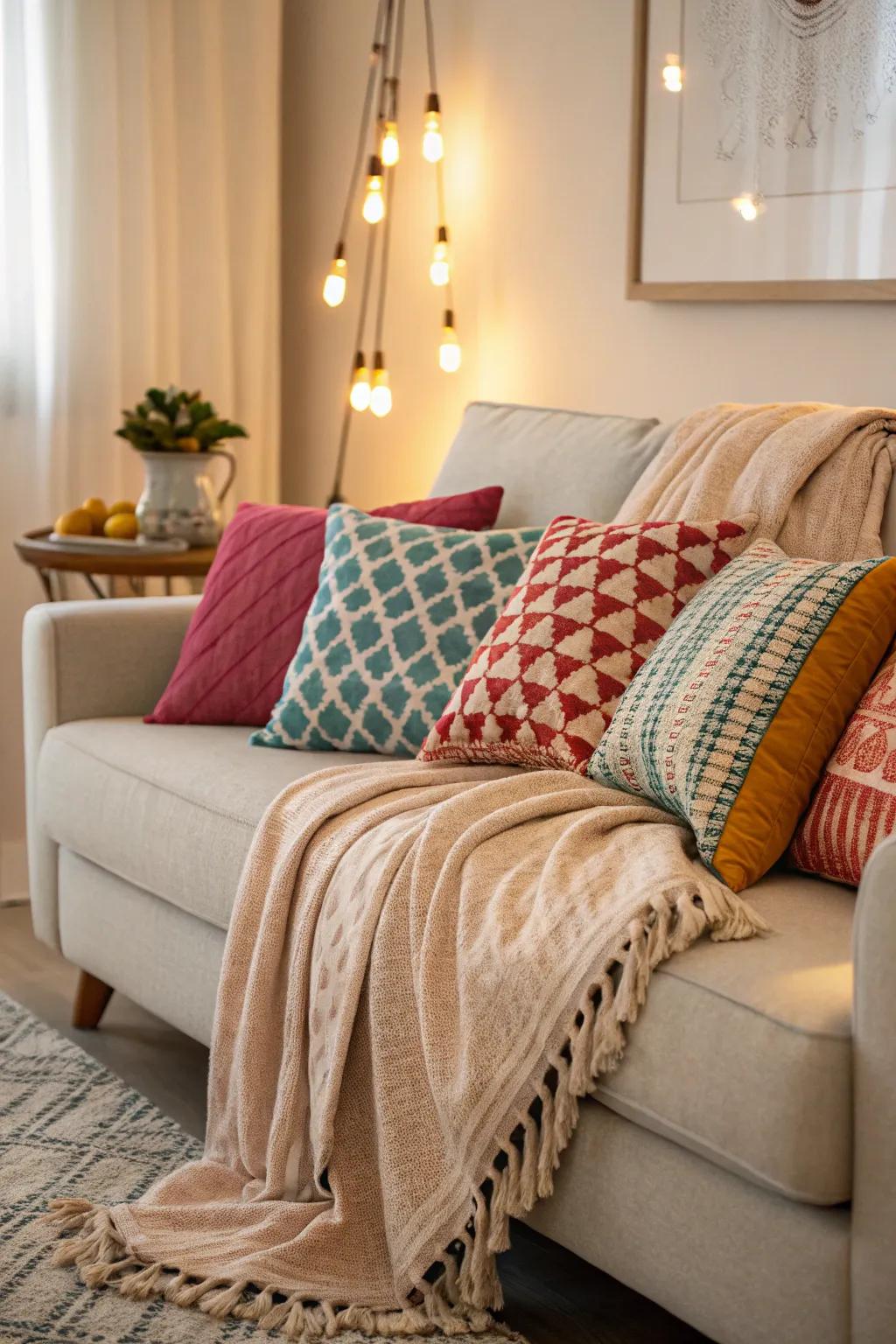Blend and harmonize textiles to amplify the sensation of relaxation and panache within your lounge.