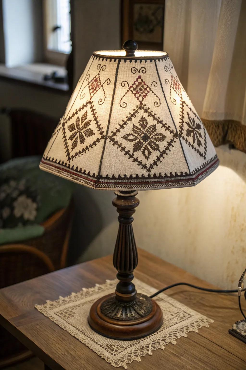 Cross stitch lampshades contribute a personal flair to your lighting