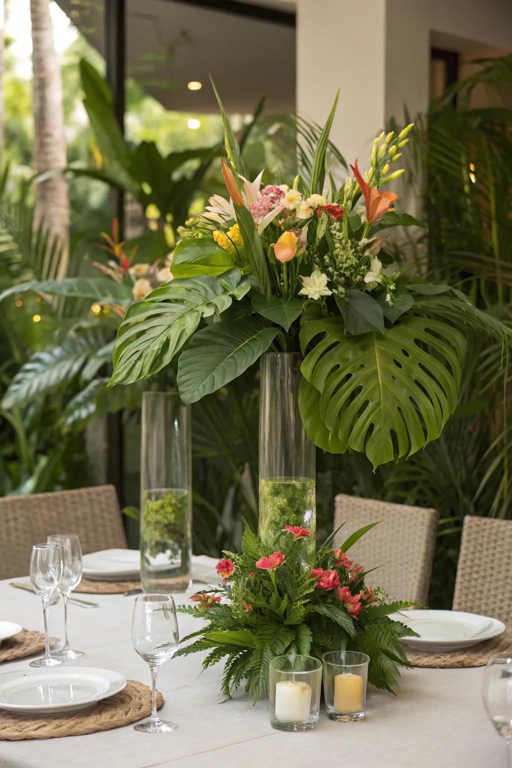 Hurricane vases encircled by lavish greenery infuse a natural sensation into any atmosphere.
