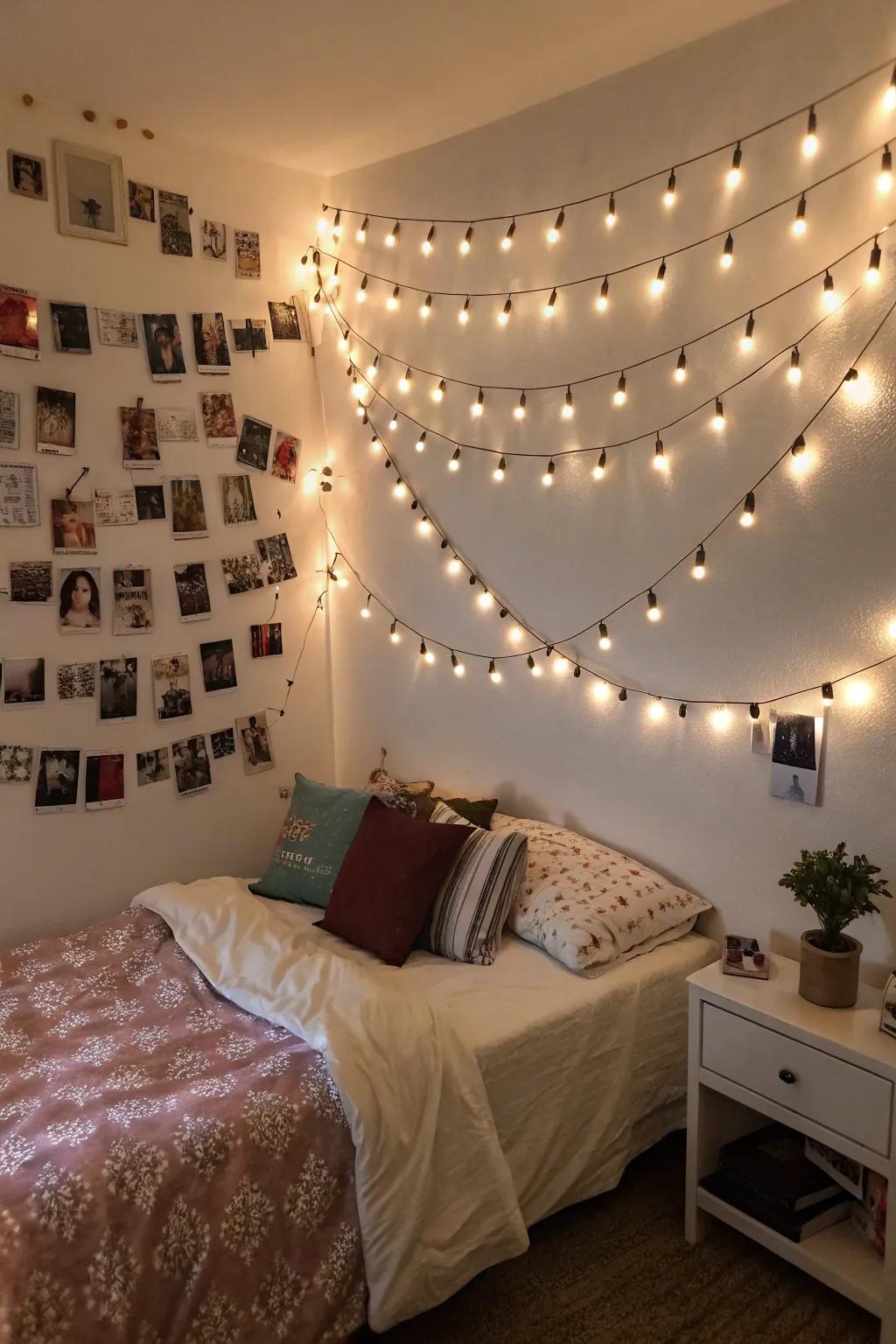 String lights delicately illuminate your favorite photos.