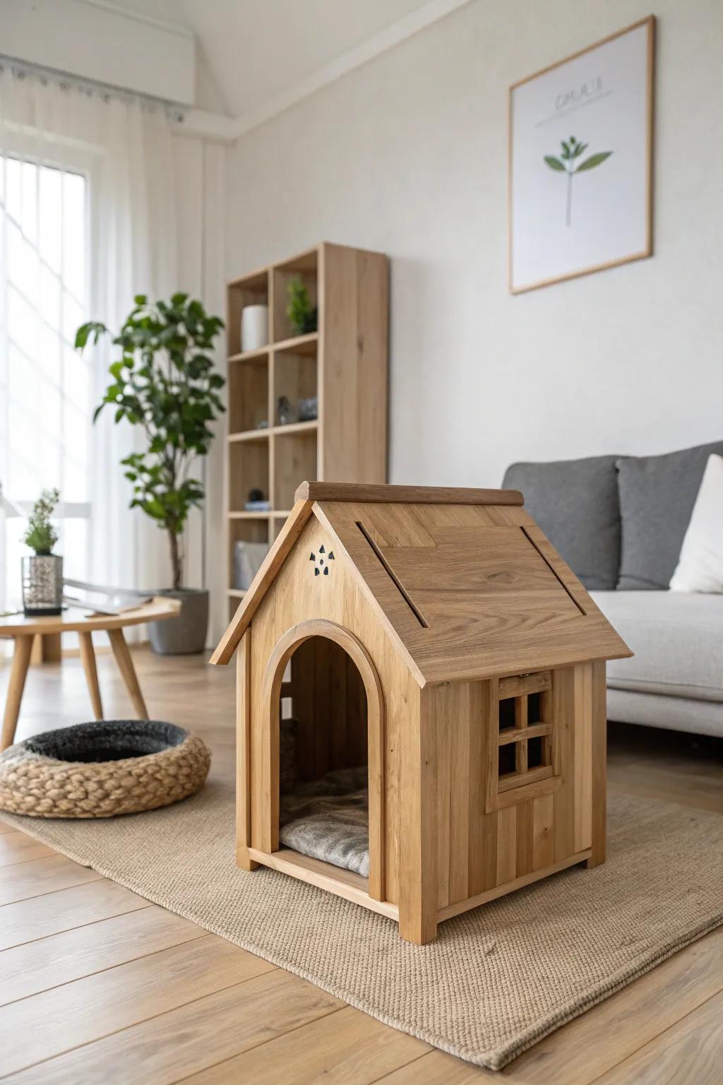 A refined timber retreat tailored for your feline associate.