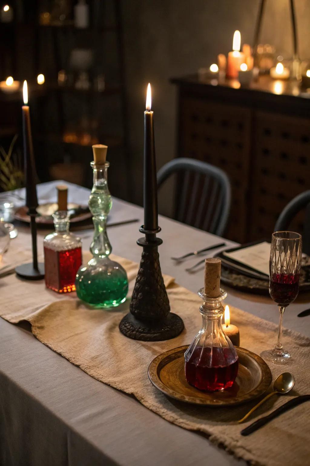 An enigmatic dining table centerpiece tailored for Halloween.