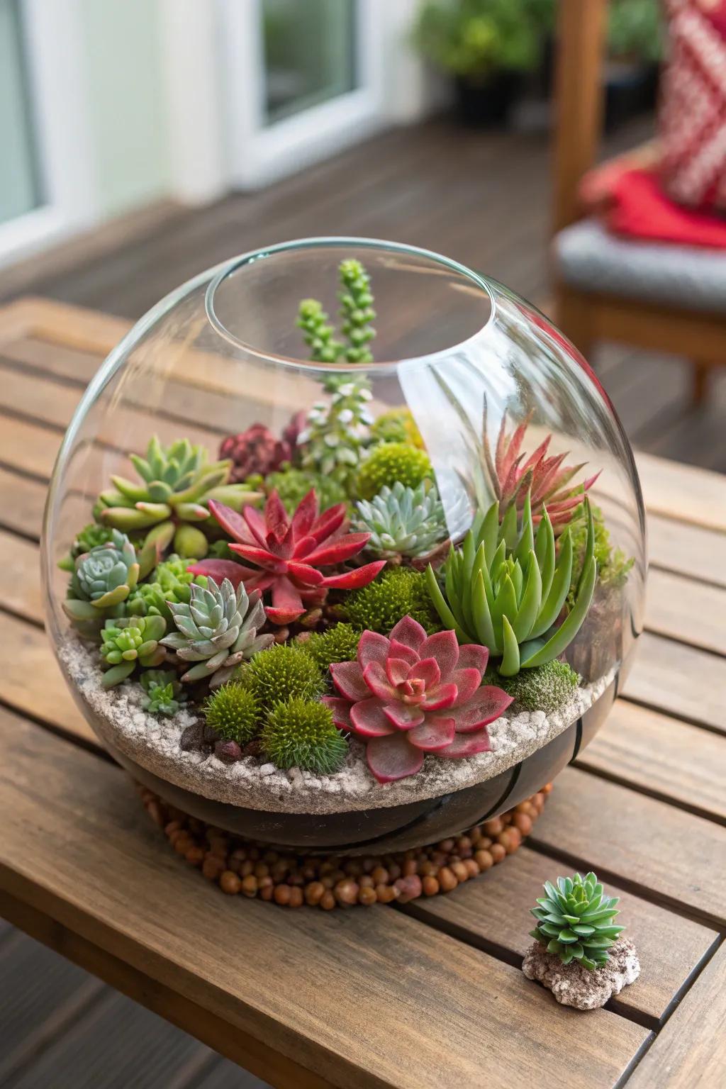 Add a touch of whimsy to your décor with a fleshy plant enclosure.