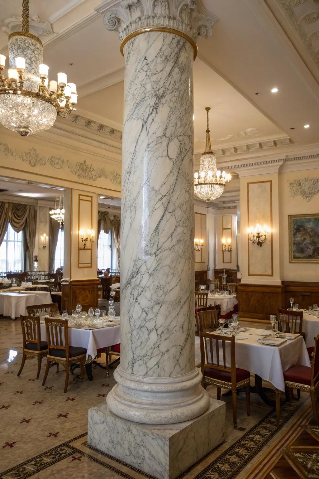 Stone-treated columns radiate an aura of grandeur.