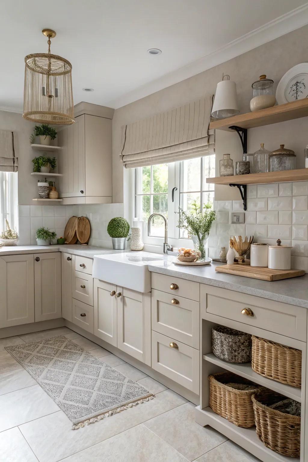Neutral shades offer a soothing foundation.