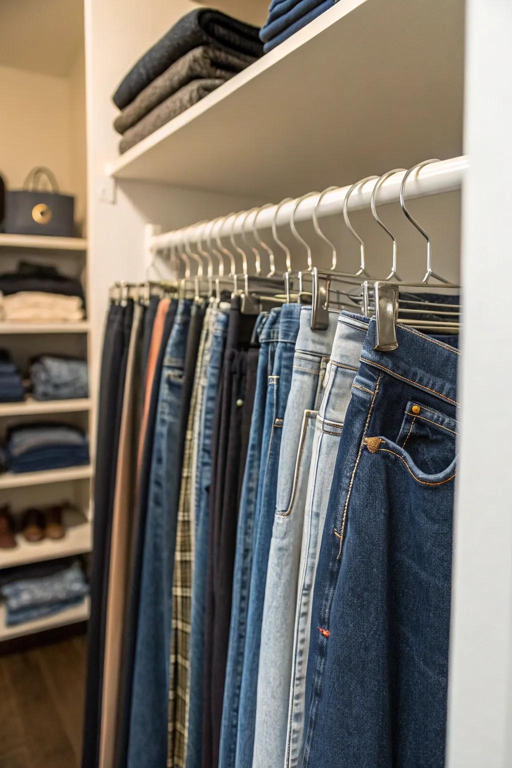 Implement S-hooks to create a clever, vertical jeans storage system.