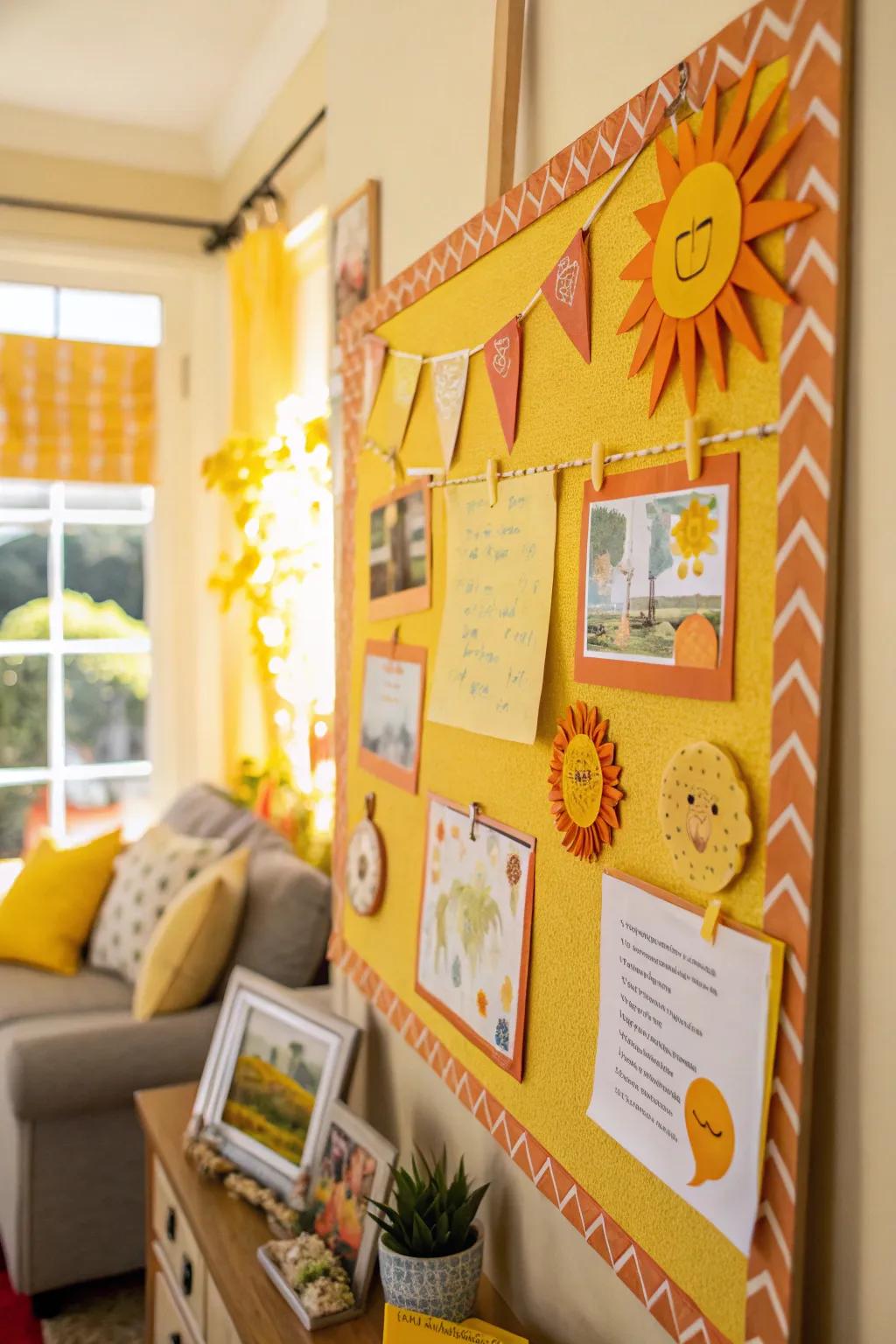 A bulletin board exuding warmth, inspired by a sun-drenched theme.