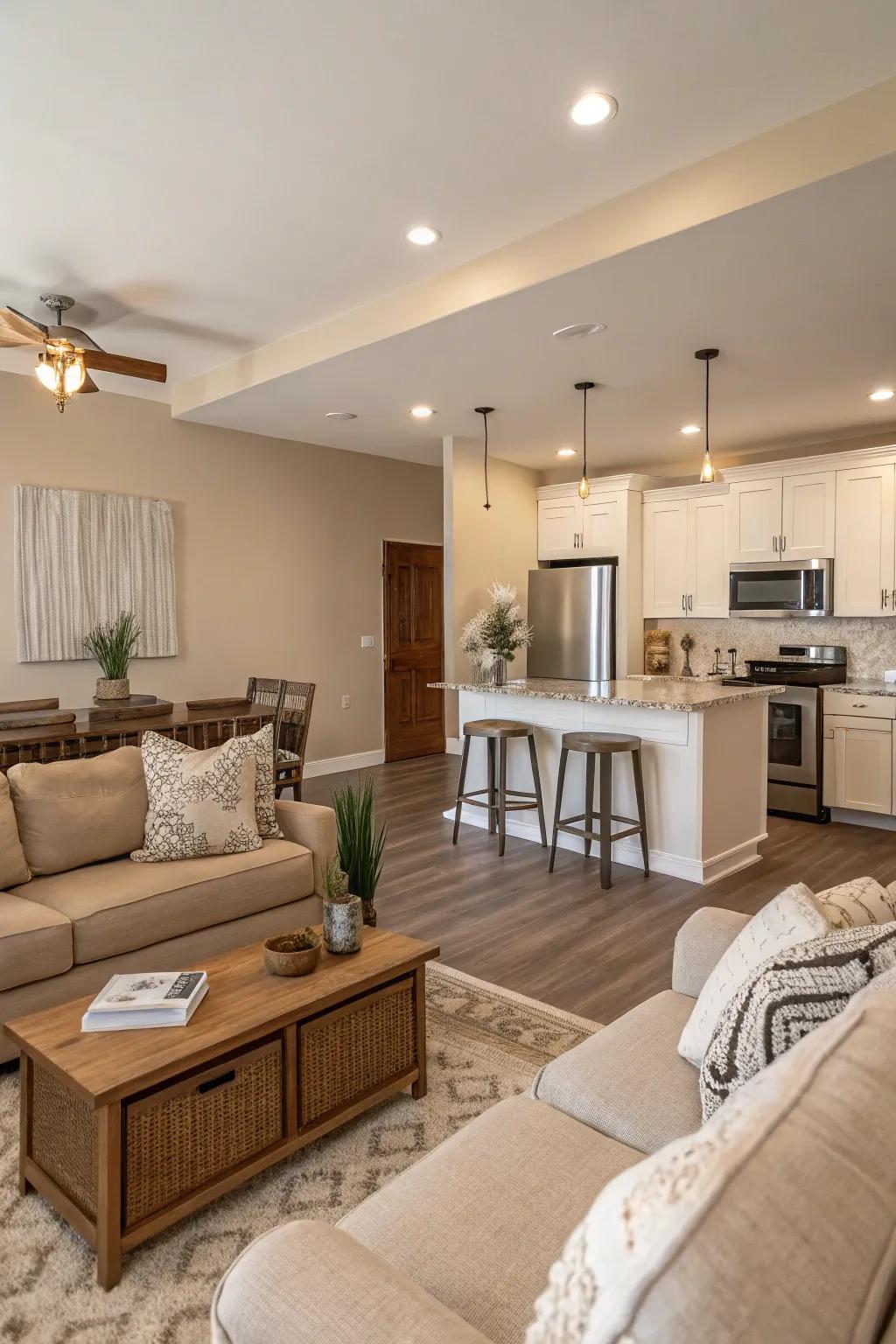 Subtle shades create a tranquil and unified space.