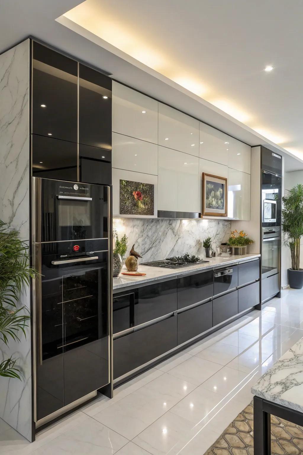 Varnish treatments contribute a contemporary element through their sleek, reflective exteriors.
