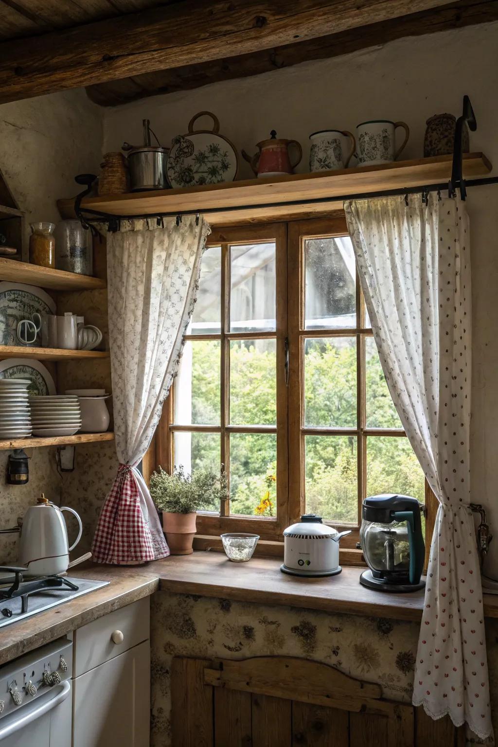Café window dressings enrich character while enabling natural sunlight to brighten your kitchen.