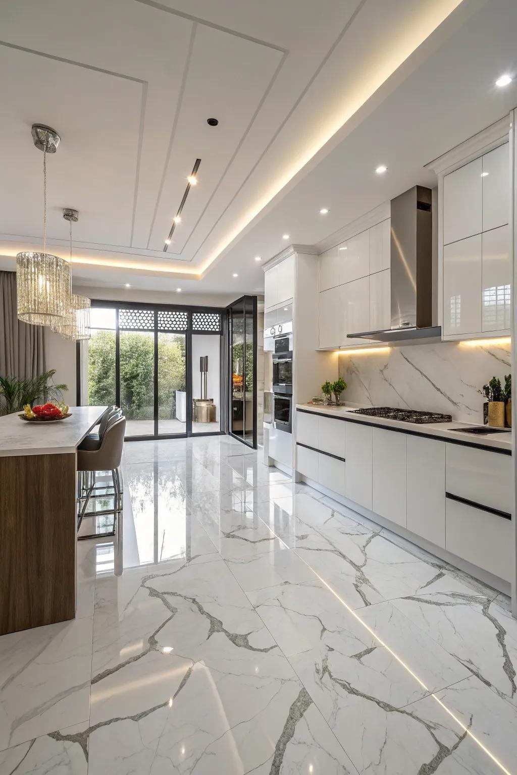 Realize opulence utilizing marble-inspired tiles within your cooking area.